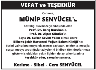 Hürriyet Cenaze İlanı Örneği