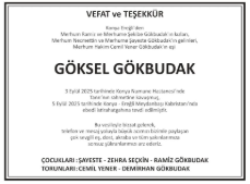 Göksel Gökbudak – Hürriyet teşekkür ilanı (10 Eylül 2025)