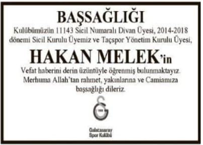 Hakan Melek – Hürriyet vefat ilanı (14 Eylül 2025)