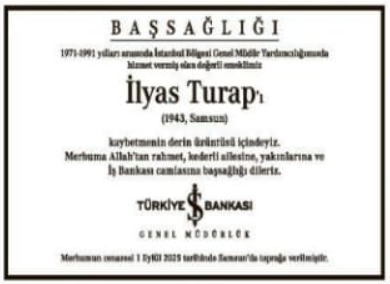 İlyas Turap – Hürriyet cenaze ilanı (11 Eylül 2025)