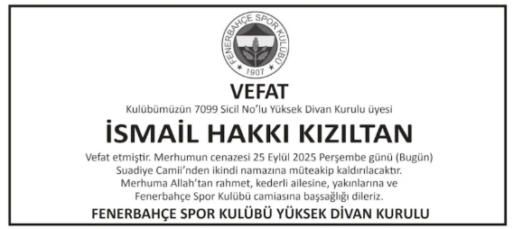 İsmail Hakkı Kızıltan – Hürriyet vefat ilanı (27 Eylül 2025)
