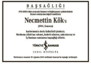 Necmettin Kök – Hürriyet ölüm ilanı (11 Eylül 2025)