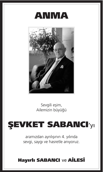 Şevket Sabancı Anma İlanı Hürriyet Gazetesi