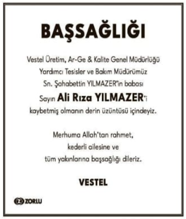 Ali Rıza Yılmazer – Hürriyet başsağlığı ilanı (11 Ekim 2025)
