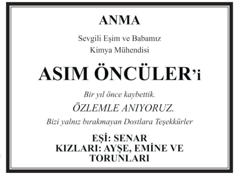 Asım Öncüler – Hürriyet anma ilanı (23 Ekim 2025)
