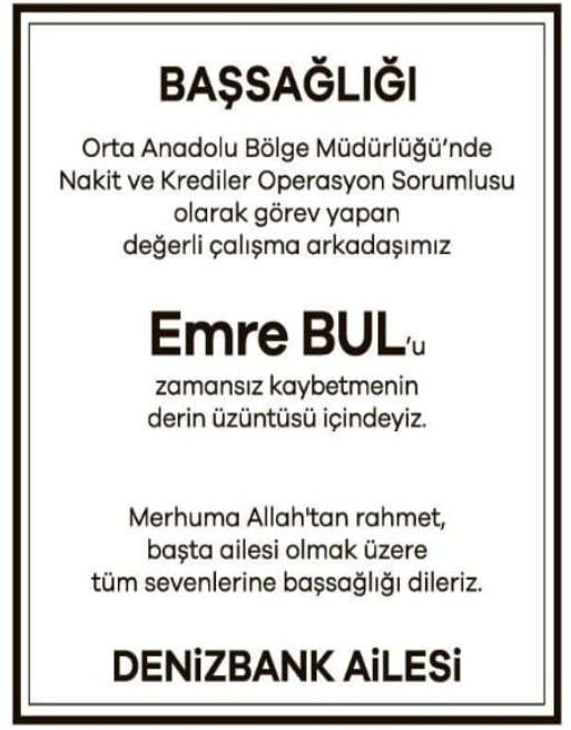Emre Bul – Hürriyet başsağlığı ilanı (23 Ekim 2025)