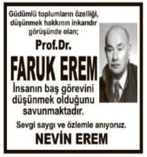 Faruk Erem – Hürriyet anma ilanı (17 Ekim 2025)
