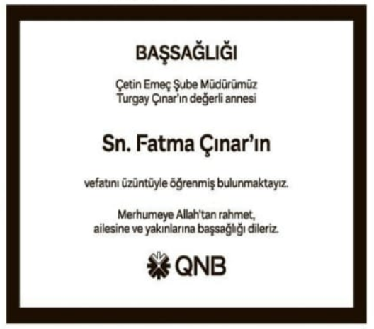 Fatma Çınar – Hürriyet başsağlığı ilanı (31 Ekim 2025)