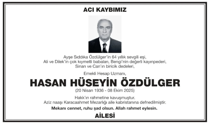 Hasan Hüseyin Özdülger – Hürriyet cenaze ilanı (14 Ekim 2025)