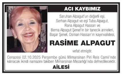 Rasime Alpagut – Hürriyet ölüm ilanı (4 Ekim 2025)