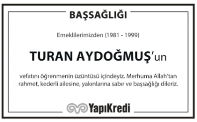 Turan Aydoğmuş – Hürriyet taziye ilanı (1 Ekim 2025)