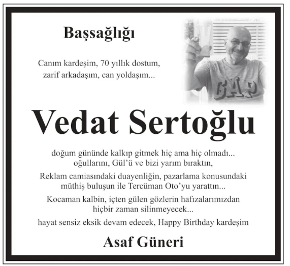 Vedat Sertoğlu – Hürriyet başsağlığı ilanı (4 Ekim 2025)