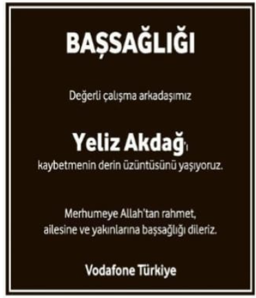 Yeliz Akdağ – Hürriyet başsağlığı ilanı (14 Ekim 2025)