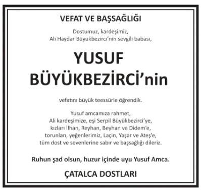 Yusuf Büyükbezirci – Hürriyet vefat ilanı (6 Ekim 2025)