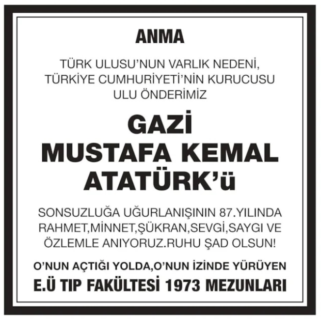 Gazi Mustafa Kemal Atatürk – Hürriyet anma ilanı (10 Kasım 2025)