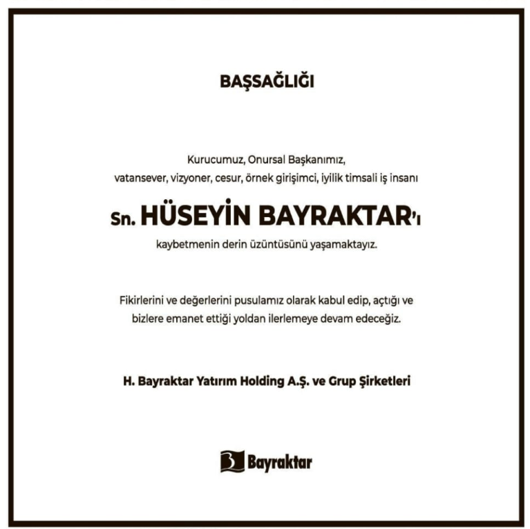 Hüseyin Bayraktar – Hürriyet başsağlığı ilanı (7 Kasım 2025)