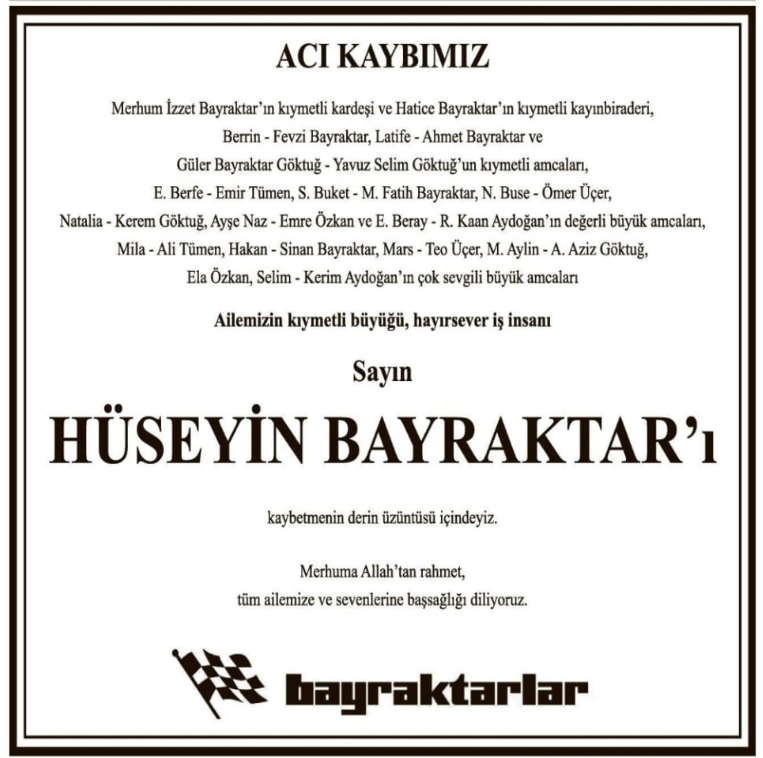 Hüseyin Bayraktar – Hürriyet ölüm ilanı (7 Kasım 2025)