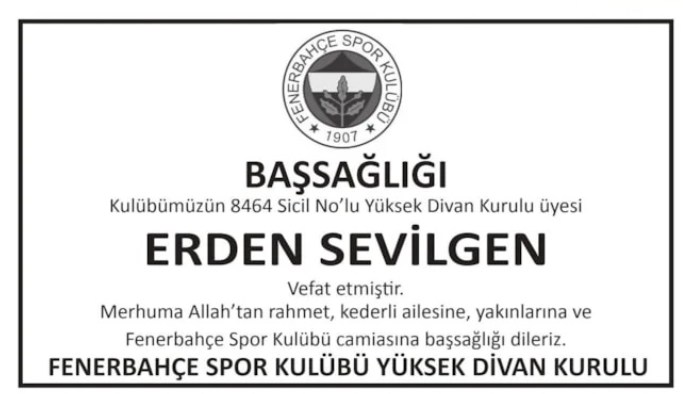 Erden Sevilgen – Hürriyet başsağlığı ilanı (19 Aralık 2025)