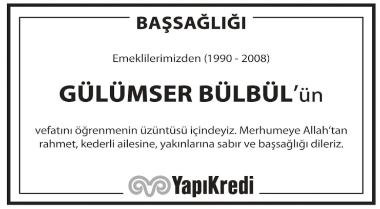 Gülümser Bülbül – Hürriyet başsağlığı ilanı (16 Aralık 2025)
