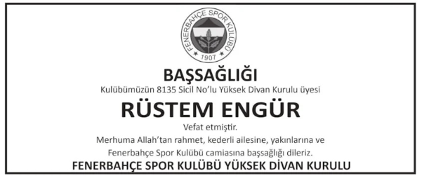 Rüstem Engür – Hürriyet başsağlığı ilanı (7 Aralık 2025)
