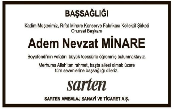 Adem Nevzat Minare – Hürriyet başsağlığı ilanı (17 Ocak 2026)