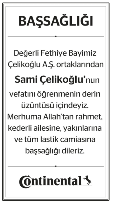 Sami Çelikoğlu – Hürriyet başsağlığı ilanı (20 Ocak 2026)