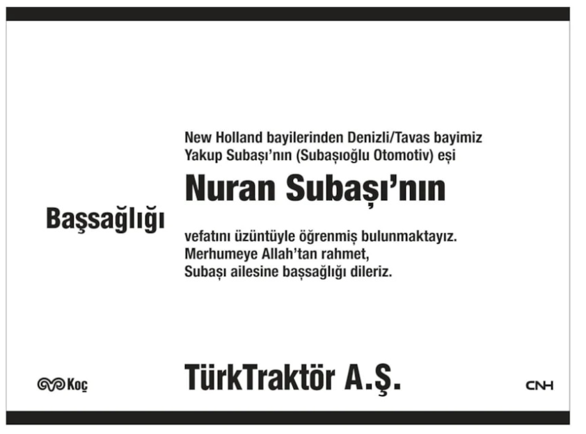 Nuran Subaşı – Hürriyet başsağlığı ilanı (4 Şubat 2026)